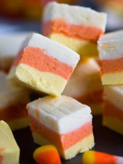 candy corn fudge with white orange and yellow layers