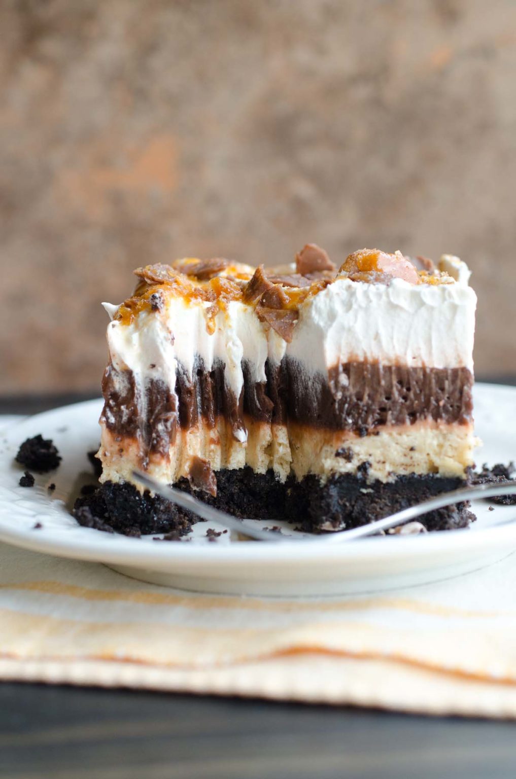 Chocolate Lasagna - Better with peanut butter and crushed Butterfingers!