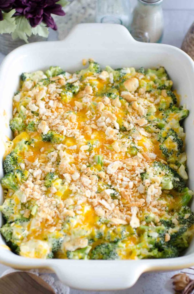 The BEST Broccoli Cheese Casserole with Ritz crackers!