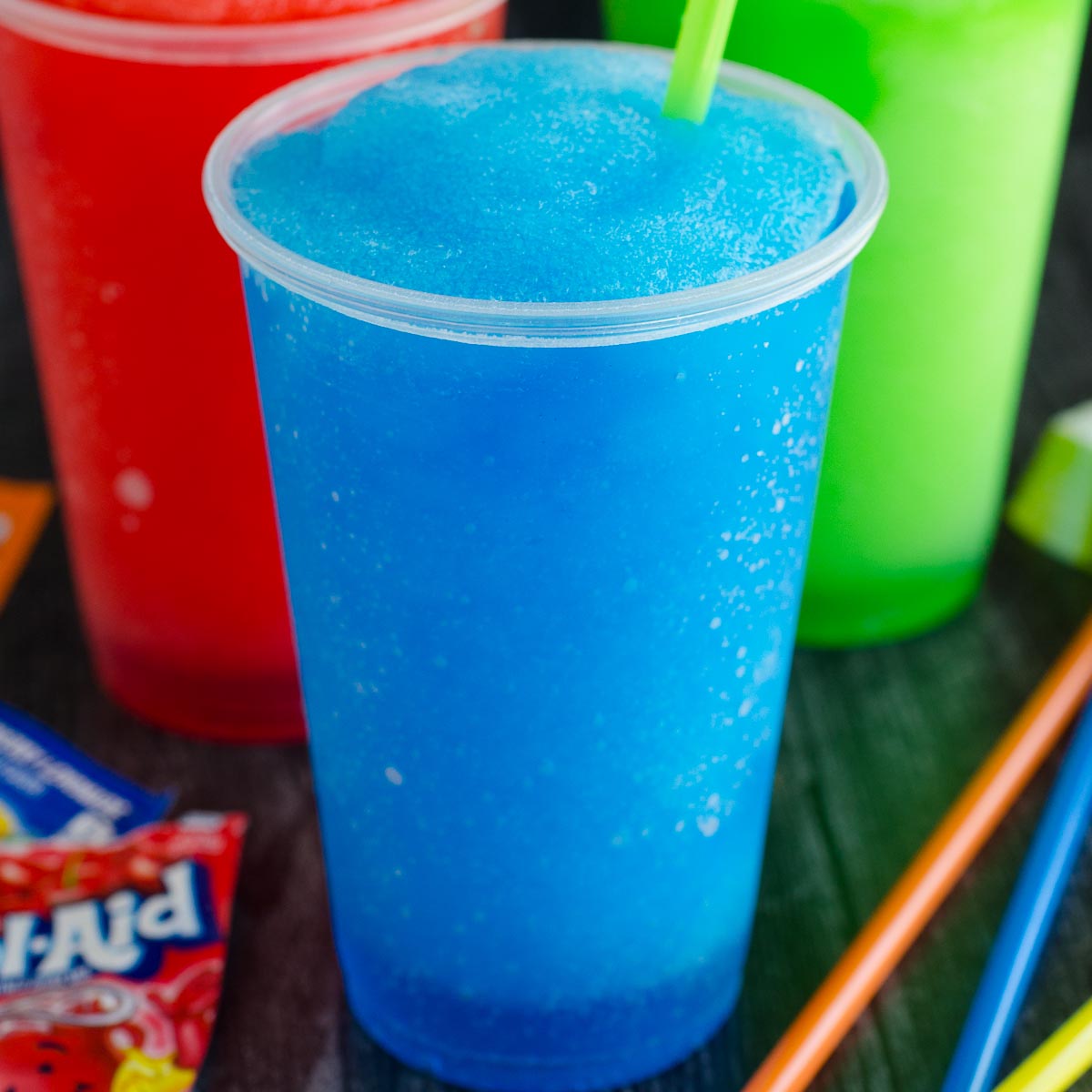 Classic slushie in a white cup with straw