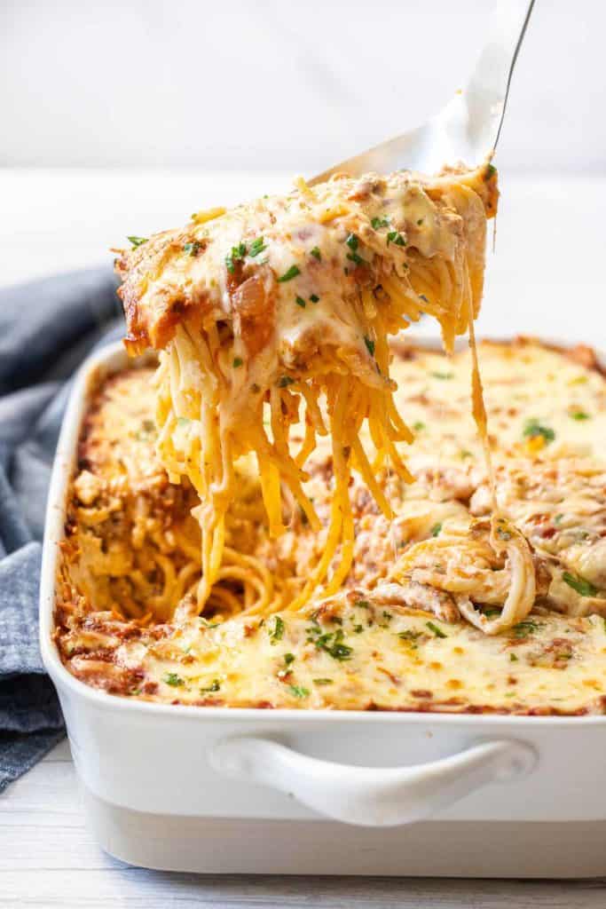 Baked Spaghetti - Easy comfort meal for you or to bring a family in need.