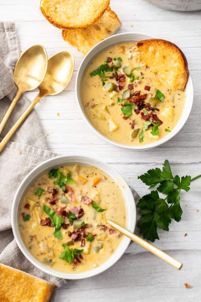 Cheeseburger Soup - A bowl of creamy comfort! Would you add bacon?