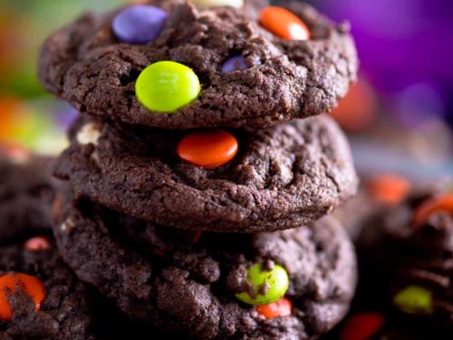 Peanut Butter & Dark Chocolate M&M Cookies - Little Bits of