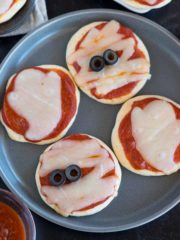 mini halloween pizza snacks on a plate