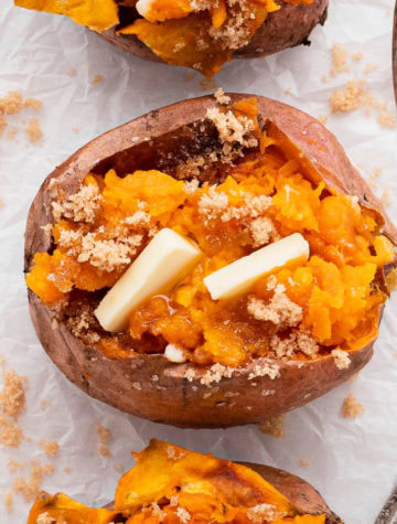 baked sweet potato with butter topping